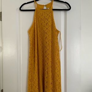 Mustard yellow lace halter neck mini dress Medium